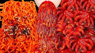 ASMR SPICY ENOKI MUSHROOMS FIRE NOODLES BABY OCTOPUS 불닭팽이버섯 불닭볶음면 쭈꾸미 먹방 MUKBANG 咀嚼音  ZOEY ASMR [upl. by Elma]