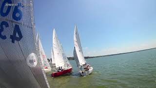 J24 sailing Foredeck POV Starts Spinnaker hoist Gybe Racing at Dallas Corinthian Yacht Club [upl. by Puklich]