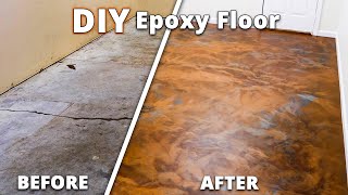 DIY Epoxy Flooring Over Cracked Concrete Start to Finish  Stone Coat Epoxy [upl. by Jameson]