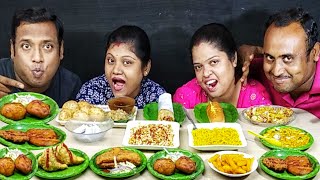 EGG PAKORA EGG ROLL SANDWICH MAGGI FUCHKA PAPRI CHAT EATING CHALLENGE  food family amp more [upl. by Fredie]