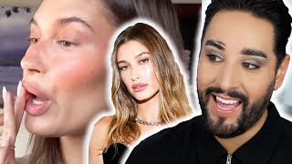 PRO MUA reacts to Hailey Biebers Makeup routine  Haileys peachy summer makeup routine [upl. by Ecinue]