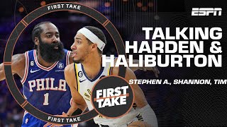 New details on the James Harden narrative amp Tyrese Haliburtons impact with the Pacers  First Take [upl. by Neibaf]