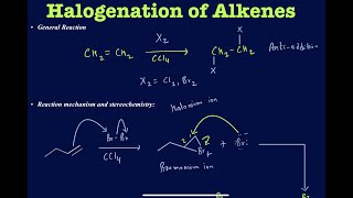 Halogenation of Alkenes with mechanism and multiple examples Antiaddition [upl. by Stanislaus]