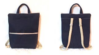 シンプルなファスナー トートリュックの作り方 ／ Simple Zipper Tote Backpack Tutorial [upl. by Graybill234]