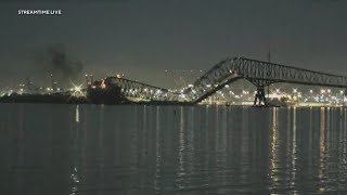 Baltimore Key Bridge collapse  6 missing presumed dead port closed indefinitely [upl. by Ostler477]