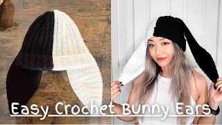 Easy Crochet Bunny Ears for Beanie Beginner Tutorial [upl. by Samira]