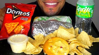 CHIPOTLE VS SUBWAY BURRITO SANDWICH CHIPS AND QUESO DORITOS EATING SOUNDS SPRITE ASMR NO TALKING [upl. by Eonak]