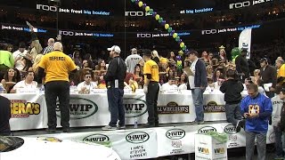 WIP Wing Bowl 2015 Highlights Wing Bowl 2015 winner Patrick Bertolettir with 444 to [upl. by Akire259]