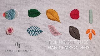 Hand Embroidery for Beginners  10 Basic filling stitches Leaves [upl. by Macswan]