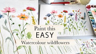 EASY Wildflowers Watercolour Painting Tutorial Watercolour Spring Flowers [upl. by Atiluj]