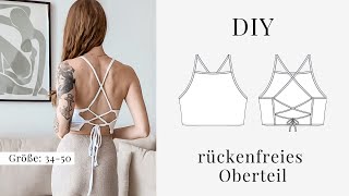 Rückenfreies Crop Top mit Schnürung nähen  Schnittmuster und Anleitung [upl. by Ayit]