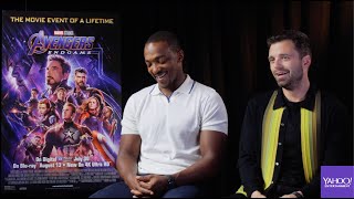 Anthony Mackie and Sebastian Stan on Avengers Endgame time travel and Hot Tub Time Machine [upl. by Nydnarb]