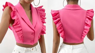 How To Make A Shawl Collar Jacket With Ruffles  Detailed Cutting and Stitching [upl. by Slaby7]