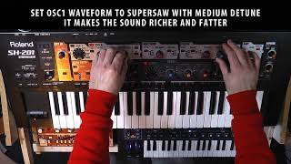 Making a portamento leadbass sound on ROLAND SH201 SYNTHESIZER  QUICK SOUND DESIGN TUTORIAL [upl. by Anawot]