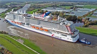 CARNIVAL JUBILEE TRANSFER FROM SHIPYARD TO OCEAN ON RIVER EMS  4K SHIPSPOTTING 2023 [upl. by Esinnej292]