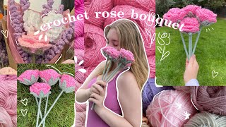 how to crochet a rose beginner tutorial NOSEW [upl. by Enel]