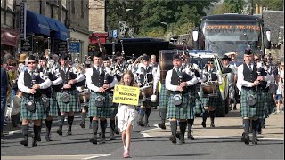 Mackenzie Caledonian Pipe Band in street parade marching to 2023 Pitlochry Highland Games [upl. by Phyllida]