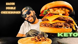 KETO BACON DOUBLE CHEESEBURGER  EATING [upl. by Akerdna995]