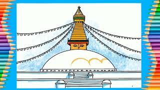 How to draw Bouddha stupa Temple step by step [upl. by Rosabella]