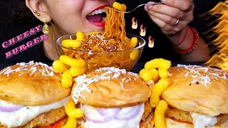 EATING CHEESIEST BURGER🍔WITH VEG NOODLES🍝  BURGER EATING CHALLENGE  ASMR  MUKBANG  EATING VIDEO [upl. by Anieral]