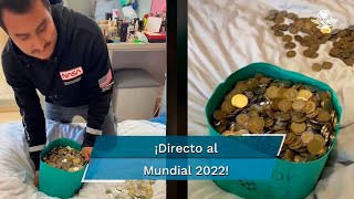 Joven ahorra miles de monedas de 5 y 10 pesos para ir al Mundial en Qatar [upl. by Oznol]