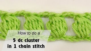 How to crochet a 5 double crochet cluster in one chain  Crochet for beginners [upl. by Eibmab]