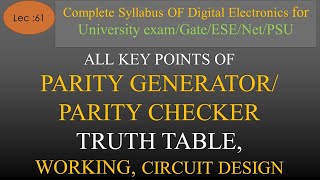 Lec61 Parity Generator and Parity Checker Complete Details  DE or STLD  R K Classes  Hindi [upl. by Josie]