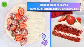 BOLO RED VELVET COM BUTTERCREAM DE CHEESECAKE VEGANO 774  Receitas da Mussinha [upl. by Calabrese578]