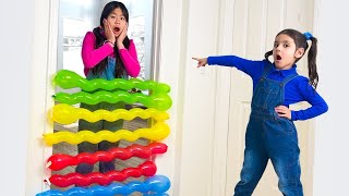 Maddie amp Jannies Colorful Balloon Challenges Adventure [upl. by Drofnil562]