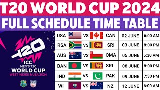 T20 World Cup 2024 Schedule  ICC T20 World Cup 2024 Time Table  2024 T20 World Cup Schedule [upl. by Ahtel]