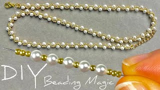 Easy Seed Bead Jewelry Making Tutorials Pearl Necklace  Jewellery Making at Home [upl. by Gershon]