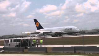 HD MIAMI HISTORY MADE First Airbus A380 Miami Landing  Lufthansa Flight LH 462 061011 [upl. by Ennaira157]