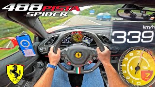 FERRARI 488 PISTA 339kmh on AUTOBAHN NO SPEED LIMIT [upl. by Nodababus]