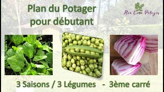 Plan du potager débutant  3 Saisons  3 Légumes  3ème carré [upl. by Irved]