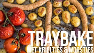 Traybake met krieltjes en worstjes  OhMyFoodness [upl. by Ertemed312]