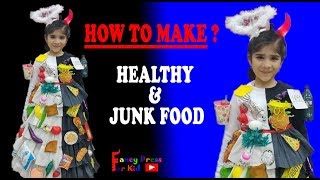 Healthy amp junk food fancy dress  how to make food angel and devil 1st prizeDIY [upl. by Aliuqaj]