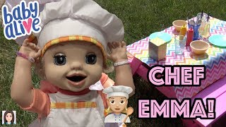 Baby Alive Emma Cooks Special Lunch Chef Emmas Outdoor Restaurant [upl. by Rosner291]