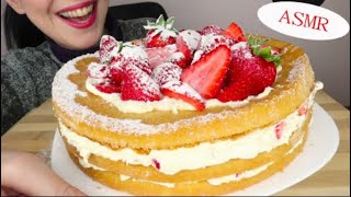 Salted Caramel ASMR strawberry cream cake Mukbang bites only [upl. by Aicatsana]