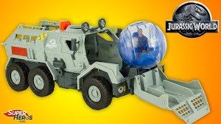 Jurassic World Camion Blindé Lance Gyrosphère Owen contre le TRex Dinosaure Jouets Mattel Noel 2018 [upl. by Eletnahc997]