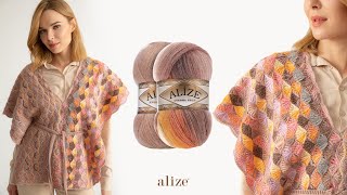 Alize Angora Gold Batik ile Tığ İşi Midye Örnekli Süveter [upl. by Nolek]