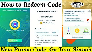 How to Redeem new Promo Code in Pokemon Go  Go Tour Sinnoh 2024 Timed Research  Pokemon Go Codes [upl. by Mik938]