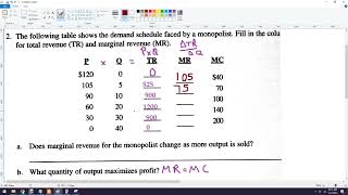 How to find MR and profit maximizing output for a monopoly from a table [upl. by Justis887]