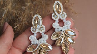 White Gold Crystals Soutache Bridal Earrings [upl. by Ronalda]