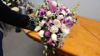 How to Make a Cascading Bridal Bouquet with Roses Orchids and Calla Lilies [upl. by Awahsoj232]