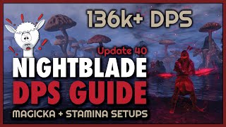 Nightblade DPS Guide  136k DPS Setups  Magicka amp Stamina Builds  Update 40 ESO [upl. by Afton586]