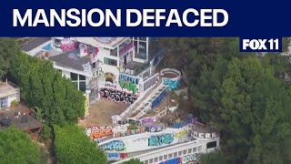 Hollywood Hills mansion completely covered with graffiti [upl. by Japheth]