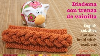 Vincha o diadema con trenza en relieve en 2 agujas  English subtitles [upl. by Maryl]