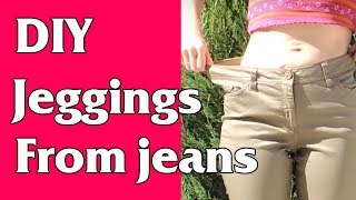 DIY Jeggings from Jeans or How to downsize jeans in waist [upl. by Relyhs]