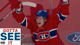 GOTTA SEE IT Cole Caufield Scores OT GameWinner As First Career NHL Goal [upl. by Esinek585]