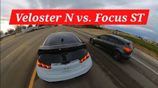 Veloster N vs Focus ST Roll And Drag Race [upl. by Anitsahs540]